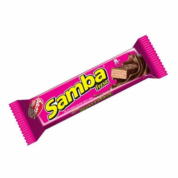 SAMBA Fresa, Galleta Cubierta de Chocolate Rellena sabor a Fresa, 20 Unidades de 1.1 oz c/u total 22.6 oz
