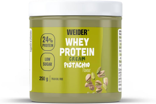 Weider Whey Protein Cream (250g) Sabor Pistacho, Crema de untar con 24% de Proteínas, con Proteína de Suero de Leche, Sin Azúcar Añadido, Sin Aceite de Palma