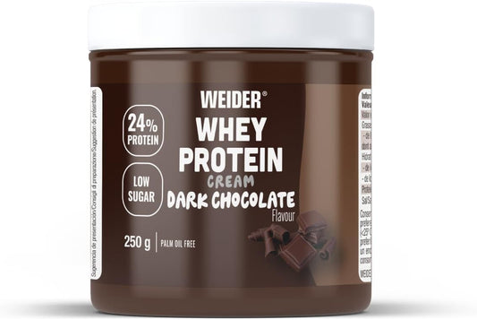 Weider Whey Protein Cream (250g) Sabor Chocolate Negro, Crema de untar con 24% de Proteínas, con Proteína de Suero de Leche, Sin Azúcar Añadido, Sin Aceite de Palma