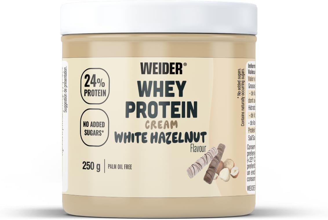 Weider Whey Protein White Spread 250 g. Crema de chocolate Blanco con 22% de proteínas Baja en azúcares Sin aceite de palma y sin gluten