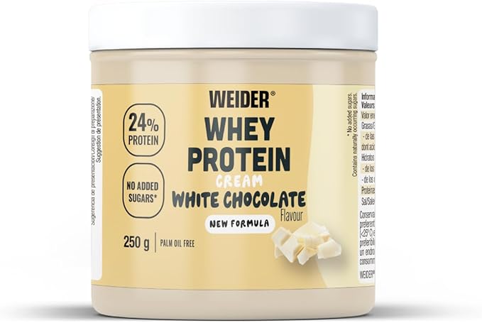 Weider Whey Protein White Spread 250 g. Crema de chocolate Blanco con 22% de proteínas Baja en azúcares Sin aceite de palma y sin gluten