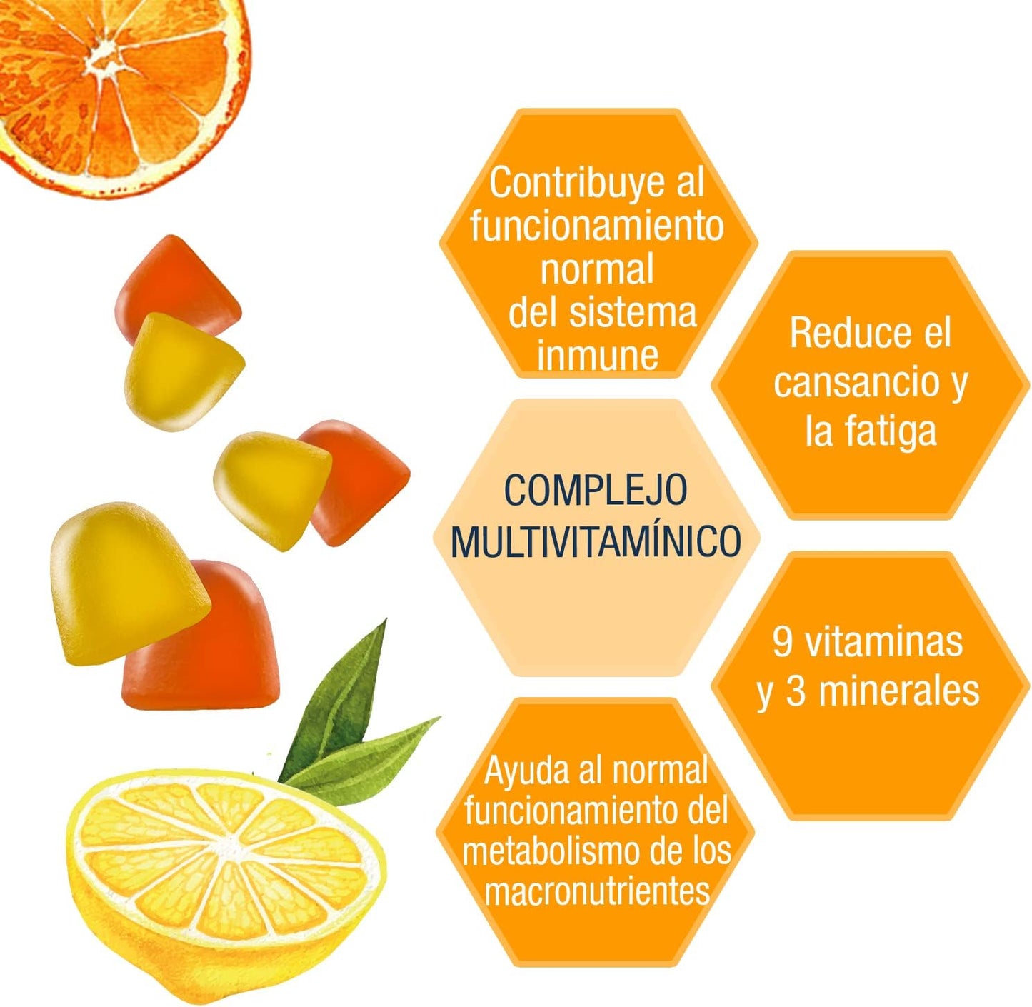 Weider Victory Multivitaminas 80 gummies, Sabor naranja y limón, Sin azúcares y sin gluten, Gominolas de vitaminas y minerales
