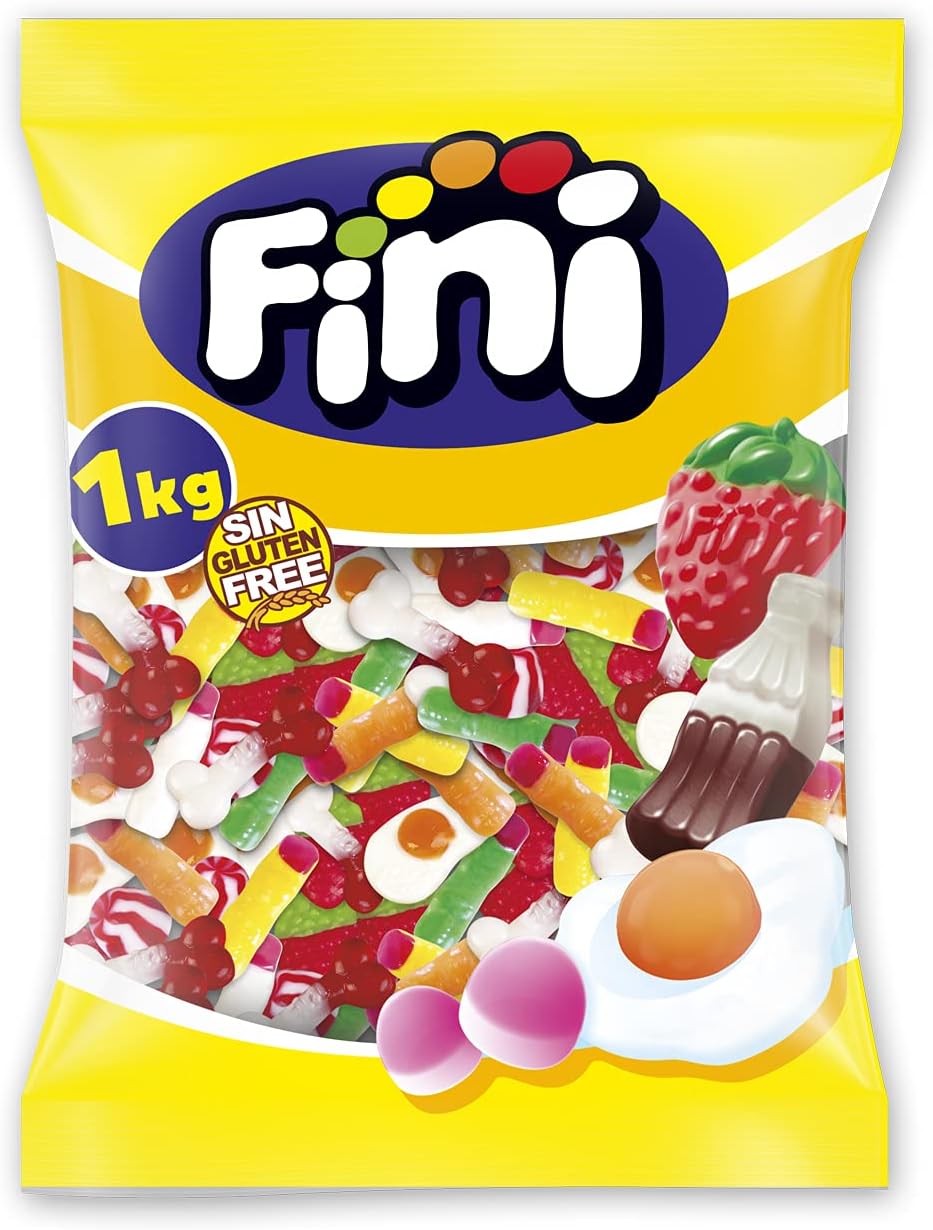 Fini Cinema Mix - Surtido De Golosinas, Caramelos De Goma, Dedos, Huevos, Huesos y Fresas de Chuche - 1 kg