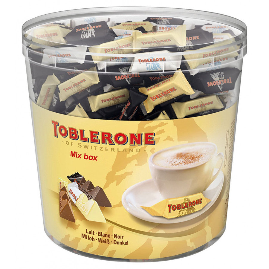 Toblerone Mini Surtido - 103 Unidades - Toblerone Mini Chocolate Suizo Mix de Sabores: Chocolate con Leche, Chocolate Blanco y Chocolate Negro con Nougat de Miel y Almendras 904g