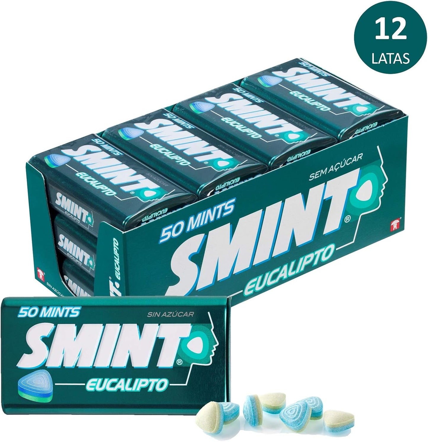 Smint Tin Eucalyptus, Sugar Free Compressed Candy - 12 units of 35 gr. (Total 420 gr.)
