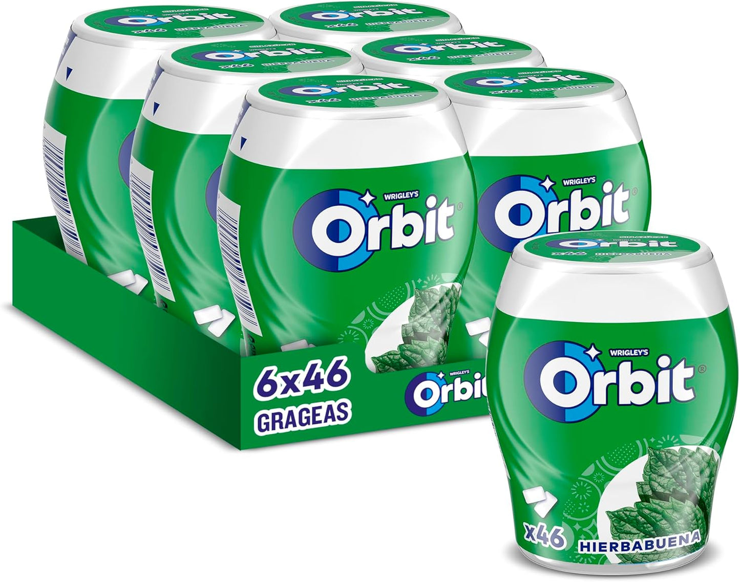 Orbit Sugar-Free Gum Bottle with Mint Flavour, Fresh, Intense and Long Lasting in Dragee Format (6 x 46 gums)