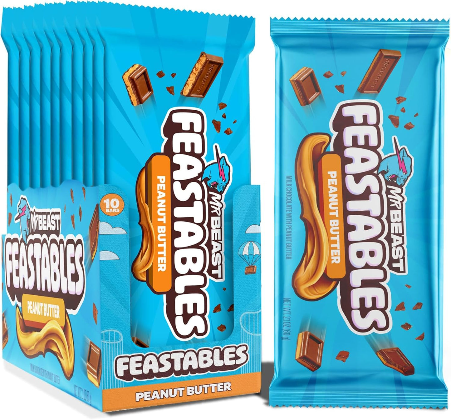 Feastables MrBeast Chocolate Bars/Barras de chocolate (10 x 60 g) - El regalo de chocolate para la verdadera bestia (Deez Nutz/Peanut Butter)