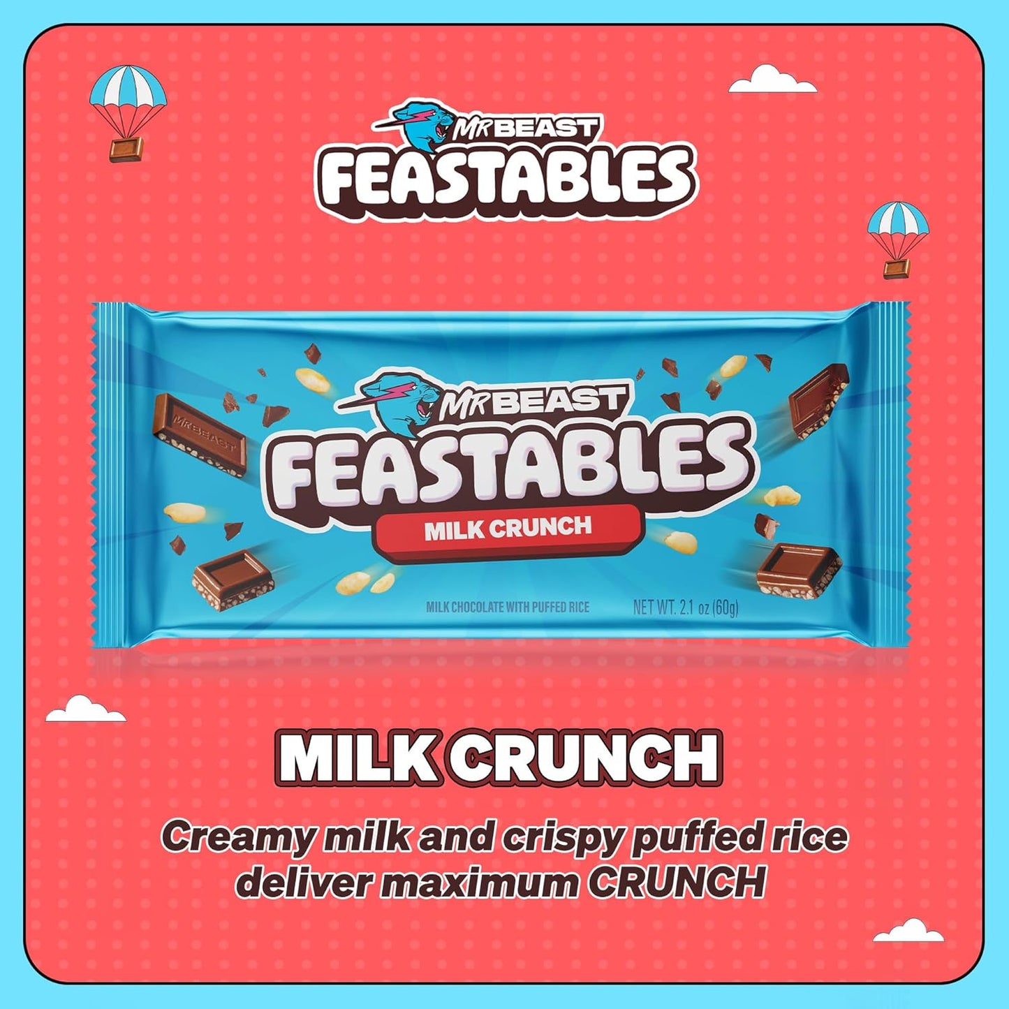 Feastables MrBeast Chocolate Bars/Barras de chocolate (10 x 60 g) - El regalo de chocolate para la verdadera bestia (Milk Chocolate Crunch)