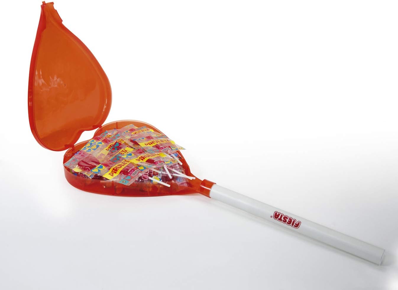 FIESTA Mega Piruleta Estuche con Caramelo con Palo en Forma de Corazón Sabor Cereza - Contiene 17 unidades