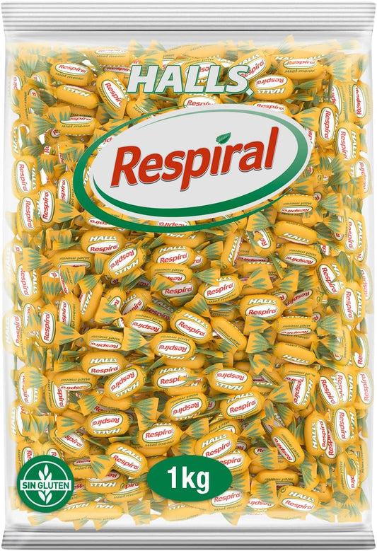 Halls Respiral Caramelos Duros Refrescantes Sabor Miel y Mentol Sin Gluten - 1kg