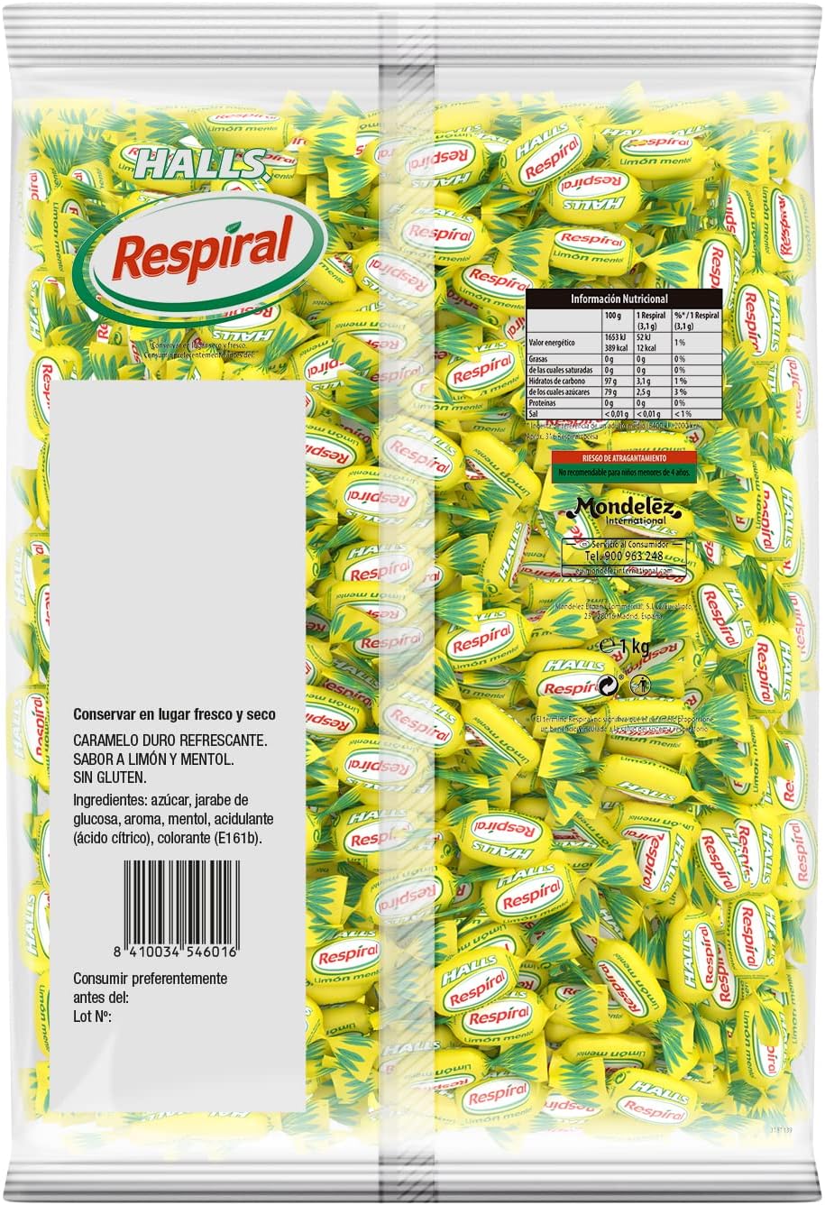 Halls Respiral - Lemon and Menthol Flavored Hard Candies, Candies, Lemon Flavor - 1kg