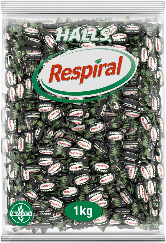 Halls Respiral Caramelos Duros Refrescantes Sabor Regaliz y Mentol Sin Gluten - Bolsa Grande 1kg