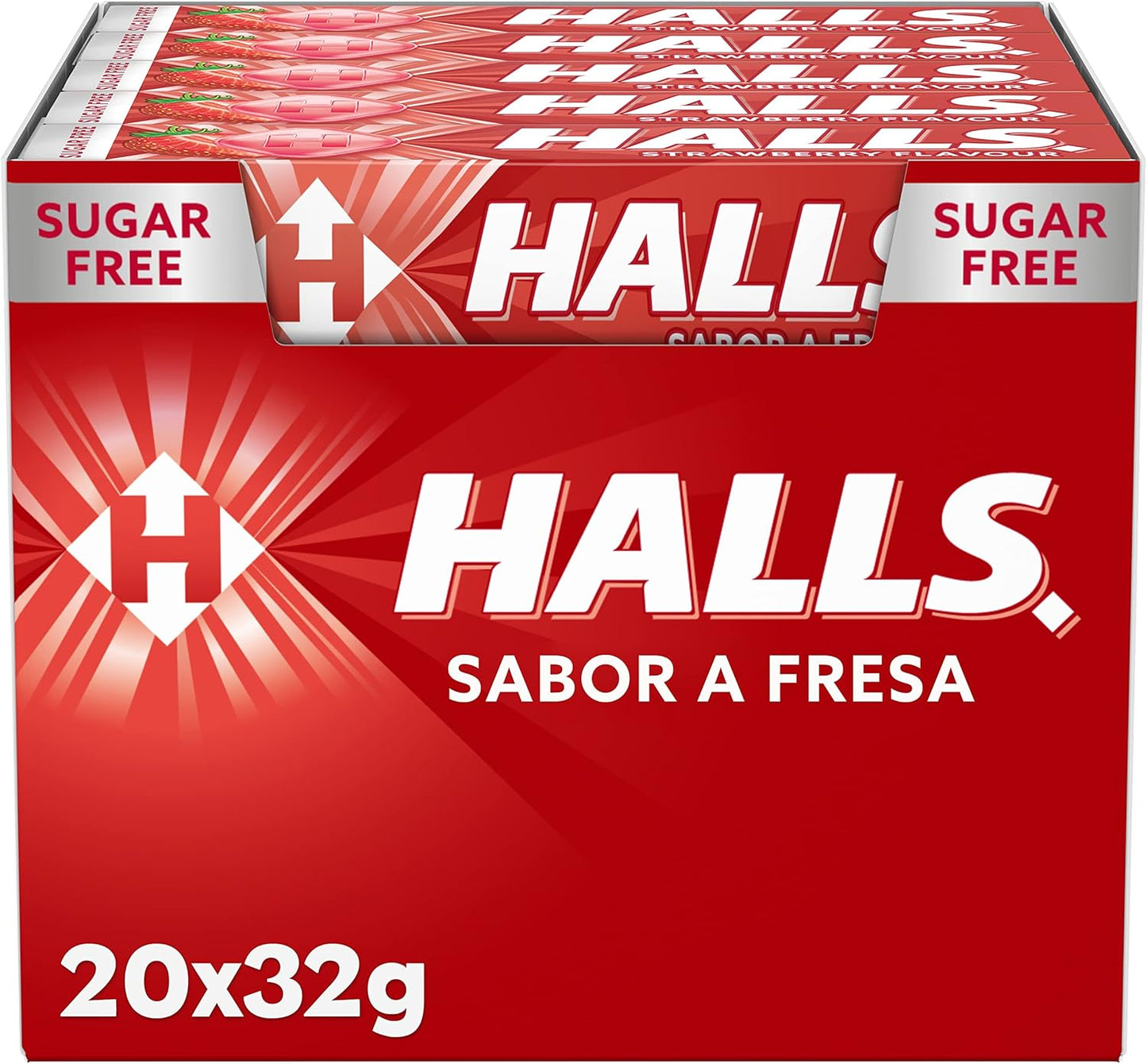 Halls Strawberry - Hard Candy - Box with 20 Sticks of 32 g