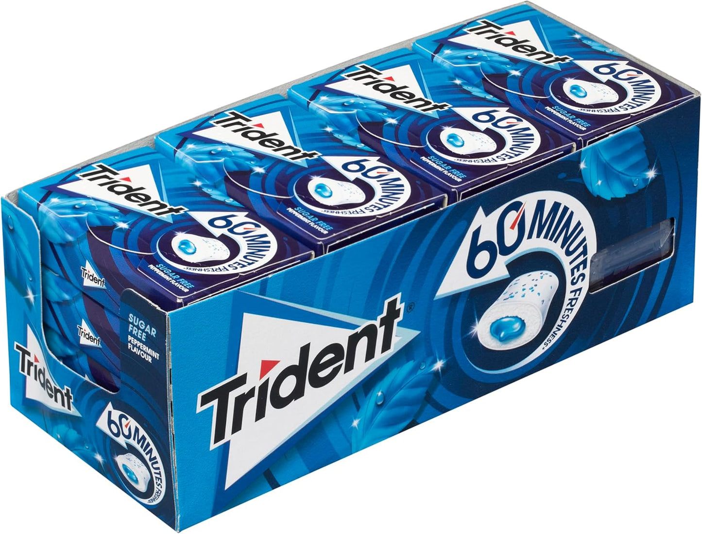 Trident 60 Minutes Mint - Sugar-Free Mint-Flavored Chewing Gum - Pack of 16 Containers 22 g