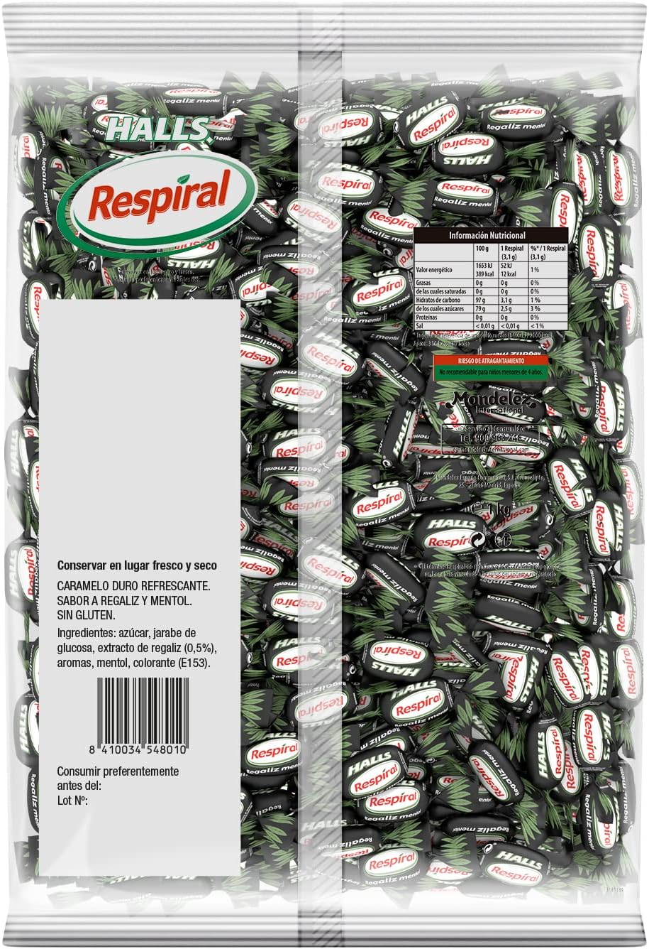 Halls Respiral Gluten Free Refreshing Hard Candies Licorice and Menthol Flavour - Large Bag 1kg