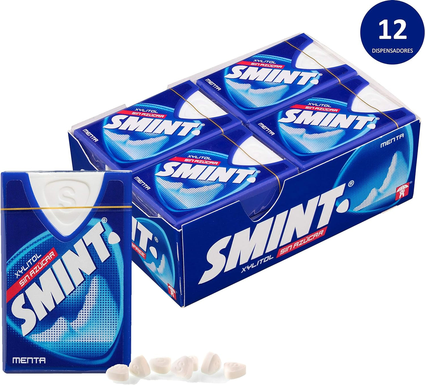 Smint Tabs Menta, Caramelo Comprimido Sin Azúcar - 12 unidades de 8 gr. (Total 96 gr.)