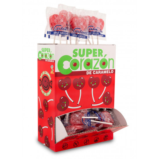 Super Cherry Heart Lollipop CERDÁN 80 Units