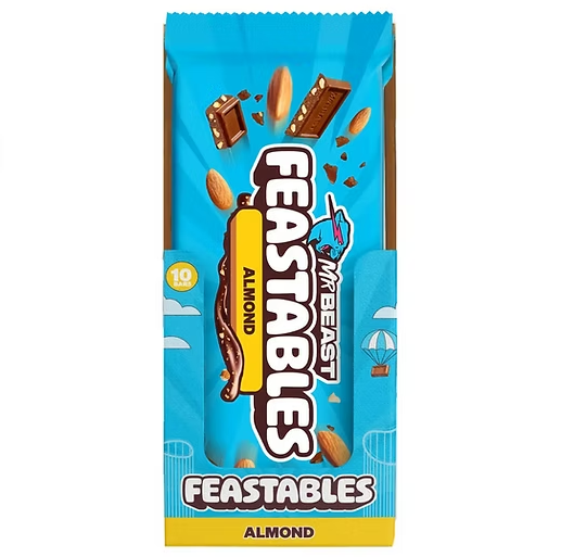 Feastables MrBeast Almond Chocolate - Tableta de chocolate con Almendra - Paquete a granel de 10 tabletas de chocolate de 60 g - Ideal para regalar y para fiestas de cumpleaños