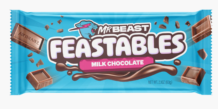 Feastables MrBeast Milk Chocolate - Tableta de chocolate con leche - Paquete a granel de 10 tabletas de chocolate de 60 g - Ideal para regalar y para fiestas de cumpleaños