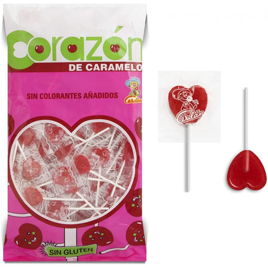 Cerdan PIRULETA CORAZON - Caramelo Duro con Palo Sin Gluten ni Alérgenos | Ideal para Fiestas, Eventos y Cumpleaños - Bolsa 200 Unidades