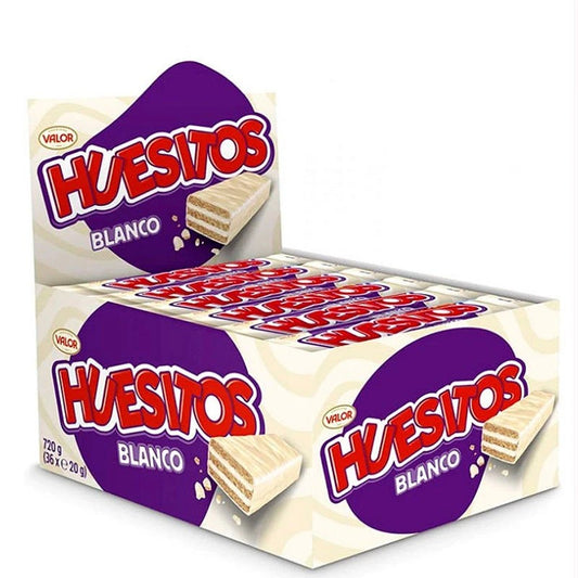 HUESITOS Blanco - Caja de 36 Unidades - Chocolate Blanco - Barquillo de Galleta