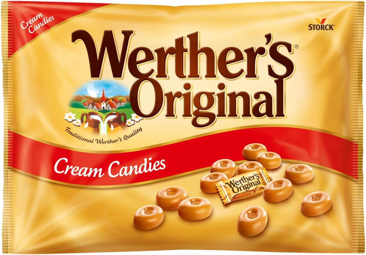 Werther's Original Cream Candies (1 kg), caramelos duros clásicos de mantequilla y nata fresca, toffees dulces y cremosos, caramelo sin gluten con sabor a crema