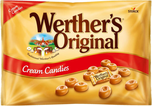 Werther's Original Cream Candies (1 kg), caramelos duros clásicos de mantequilla y nata fresca, toffees dulces y cremosos, caramelo sin gluten con sabor a crema