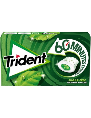 Trident 60 Minutes Peppermint - Sugar-Free Gum with Peppermint Flavour - Pack of 16 Containers 22g
