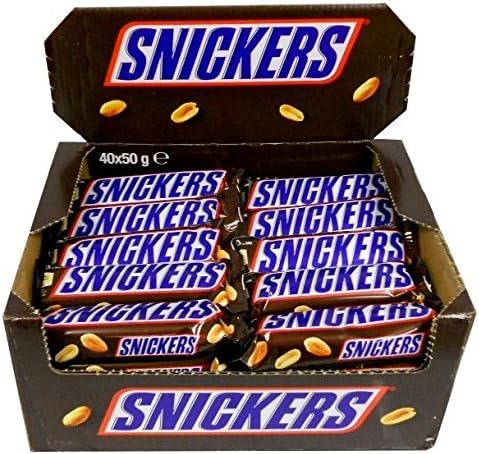 Snickers Barrita de Chocolate con Leche, Crema de Cacahuete, Caramelo y Cacahuetes, 40x50g