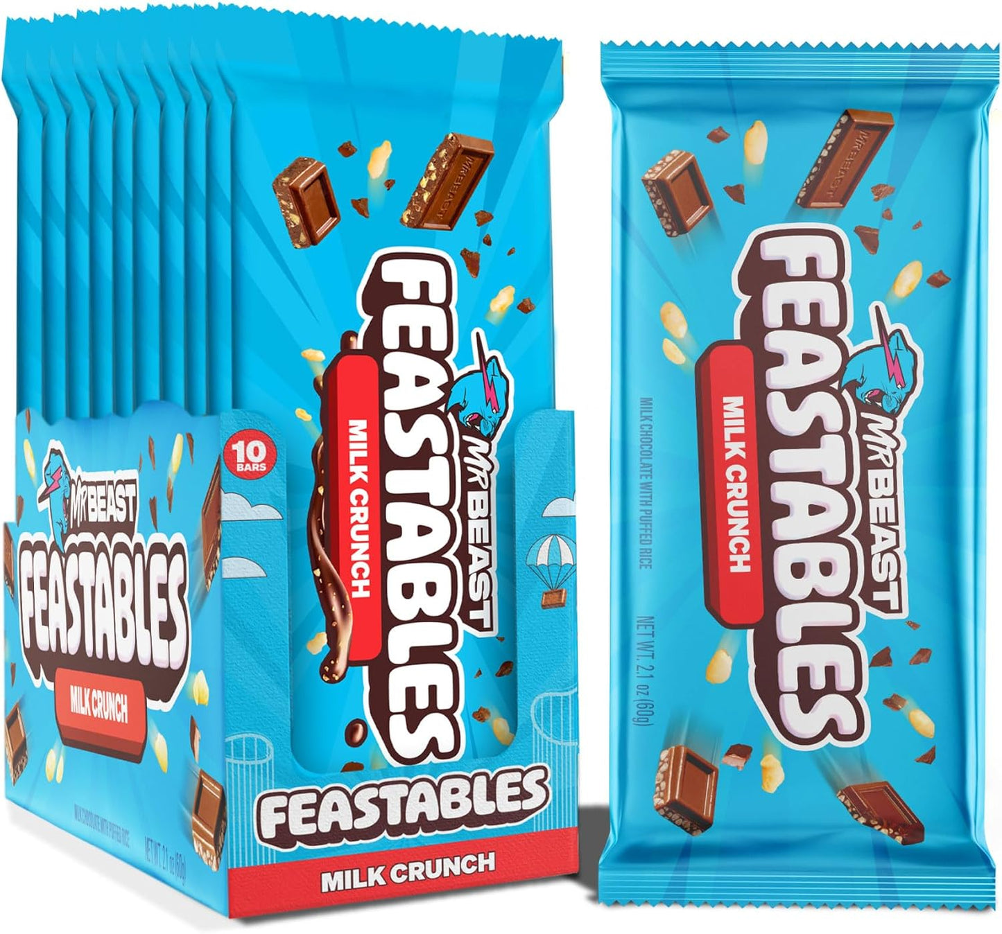 Feastables MrBeast Chocolate Bars/Barras de chocolate (10 x 60 g) - El regalo de chocolate para la verdadera bestia (Milk Chocolate Crunch)