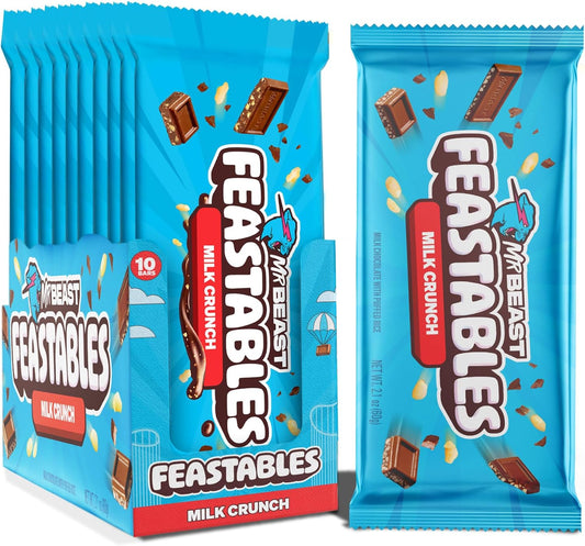 Feastables MrBeast Chocolate Bars/Barras de chocolate (10 x 60 g) - El regalo de chocolate para la verdadera bestia (Milk Chocolate Crunch)
