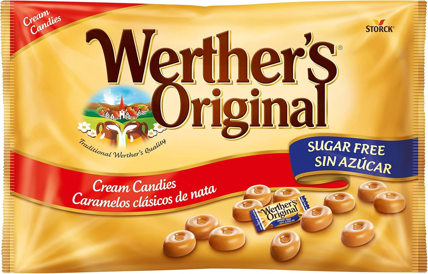 Werther's Original Cream Candies (1 kg), caramelos sin azúcar de mantequilla y nata fresca, toffees dulces y cremosos, caramelo sin gluten con sabor a crema