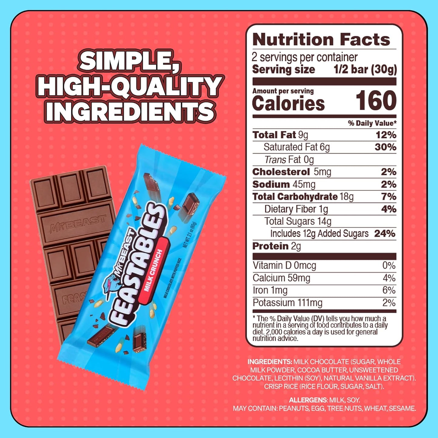 Feastables MrBeast Chocolate Bars/Barras de chocolate (10 x 60 g) - El regalo de chocolate para la verdadera bestia (Milk Chocolate Crunch)