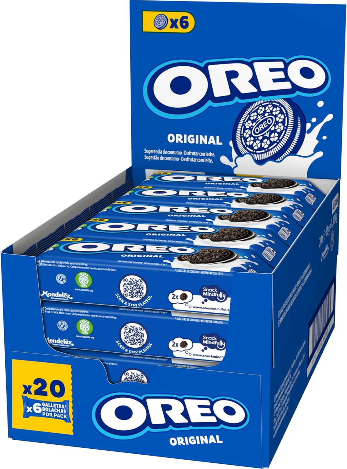 Oreo Original Galletas de Cacao Rellenas de Crema Sabor Vainilla - Caja de 20 paquetes x 66g
