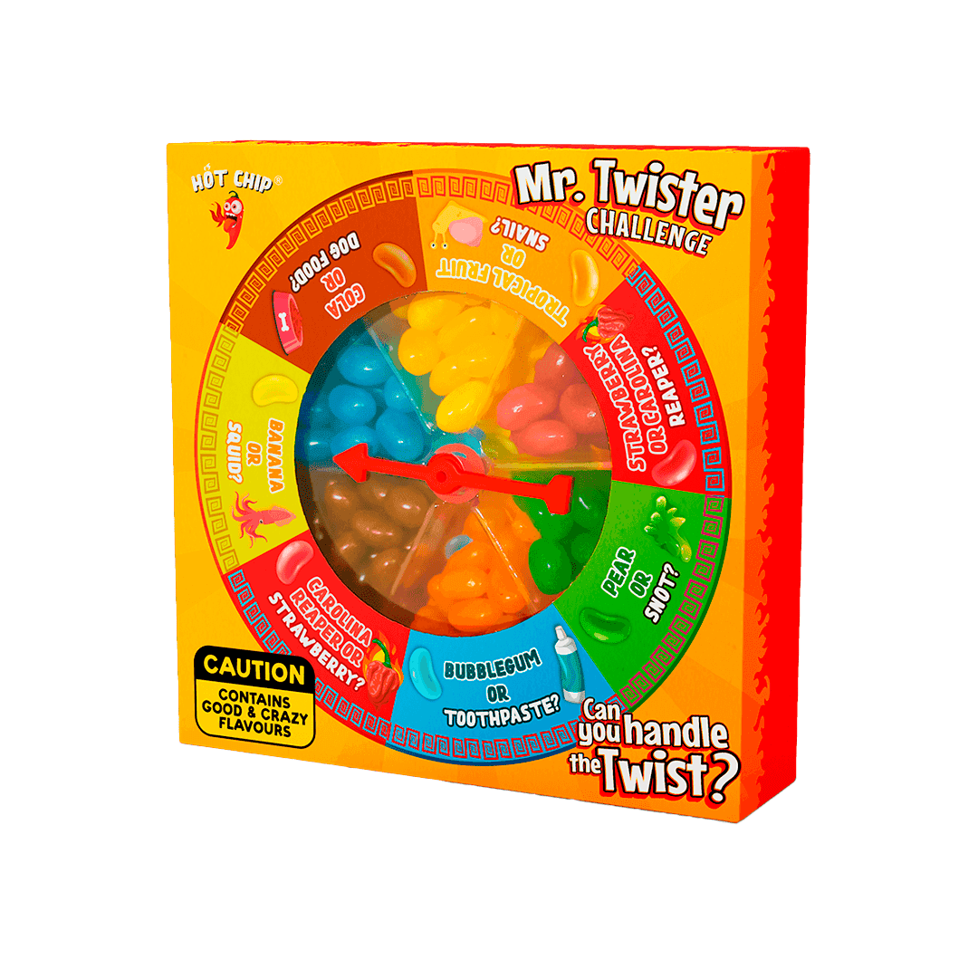 JELLY BEAN Hot Chip Mr Twister Challenge - RULETA de Grageas de sabores EXTREMOS para los mas Valientes - Cajita de 120g