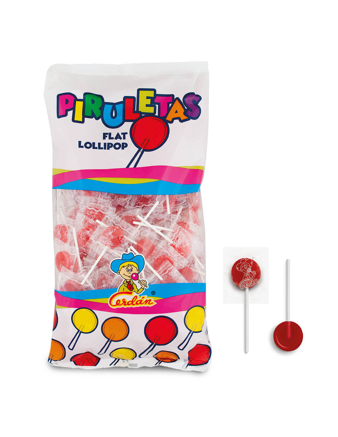 Cerdán Caramels - ROUND Cherry-flavored Lollipops | Gluten and Allergen-free Hard Candy with Stick | Ideal for Parties, Events and Birthdays | 200U