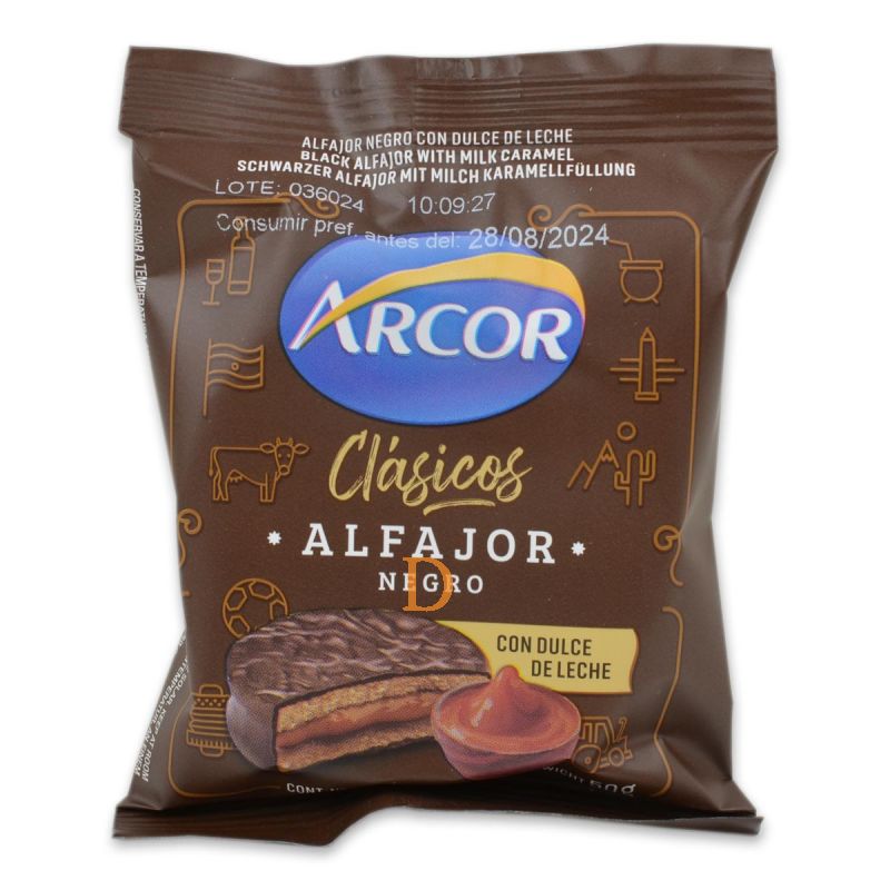 Alfajores Arcor Chocolate Negro Rellenos de dulce de leche - NEGRO - 18 uds (900g)