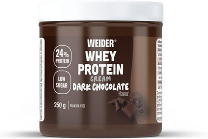 Weider Whey Protein Cream (250g) Sabor Chocolate Negro, Crema de untar con 24% de Proteínas, con Proteína de Suero de Leche, Sin Azúcar Añadido, Sin Aceite de Palma