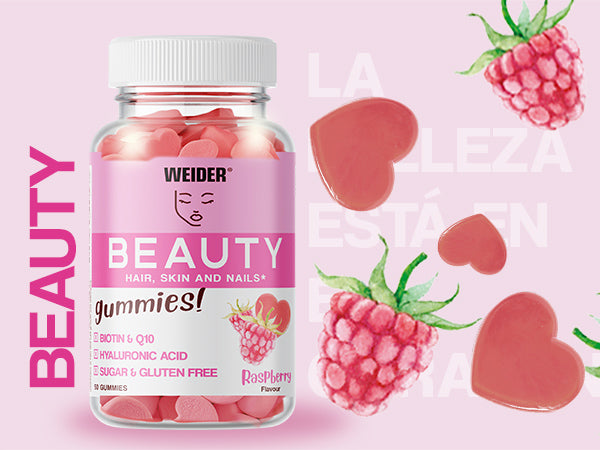 Gummies Beauty Gominolas con Fórmula Anti-Aging y Vitamina C - Sin Azúcares y Sin Gluten - Sabor a Frambuesa
