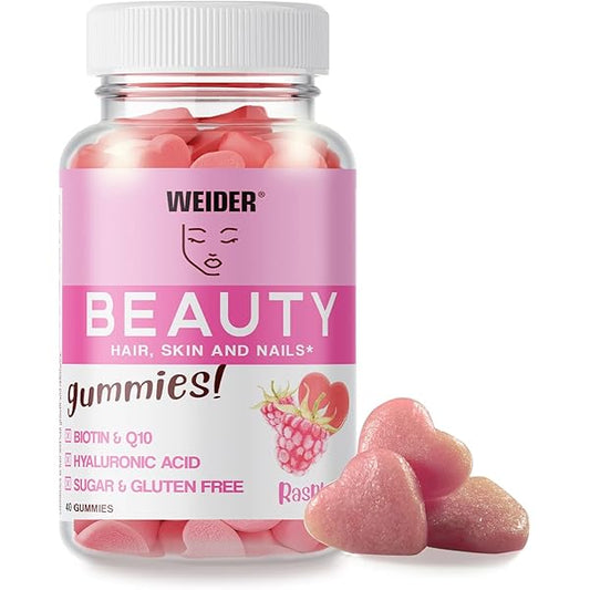 Gummies Beauty Gominolas con Fórmula Anti-Aging y Vitamina C - Sin Azúcares y Sin Gluten - Sabor a Frambuesa