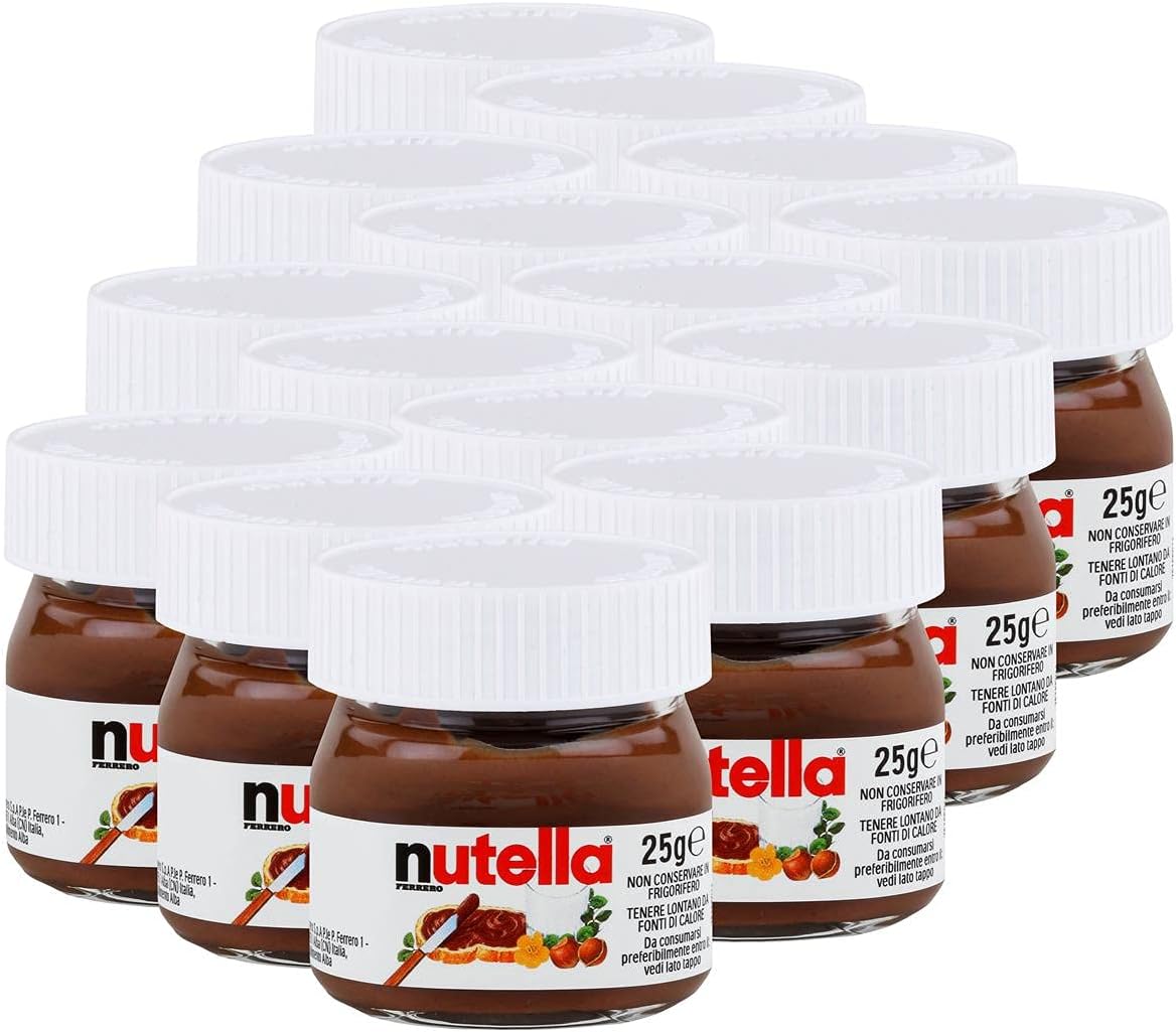 FERRERO Nutella Botes de Nutella en miniatura de cristal, set de 15 unidades de 25 g, crema de avellanas y chocolate para untar