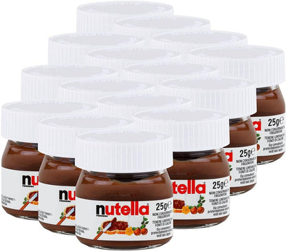 FERRERO Nutella Botes de Nutella en miniatura de cristal, set de 15 unidades de 25 g, crema de avellanas y chocolate para untar