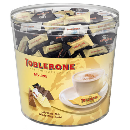 Toblerone Mini Surtido - 103 Unidades - Toblerone Mini Chocolate Suizo Mix de Sabores: Chocolate con Leche, Chocolate Blanco y Chocolate Negro con Nougat de Miel y Almendras 904g