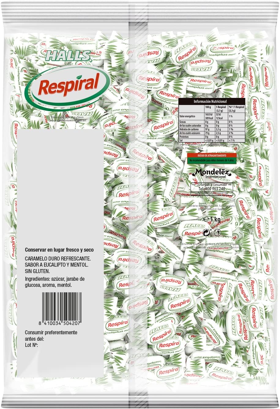 Halls Respiral - Caramelos Duros Sabor Eucalipto y Mentol - 1KG