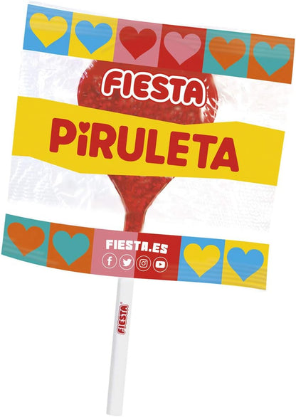 FIESTA Mega Piruleta Estuche con Caramelo con Palo en Forma de Corazón Sabor Cereza - Contiene 17 unidades