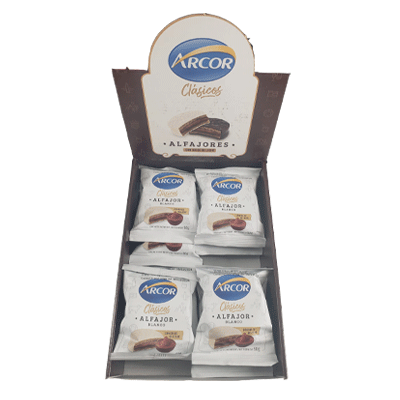Alfajores Arcor Chocolate BLANCO Rellenos de dulce de leche - NEGRO - 18 uds (900g) (Copia)