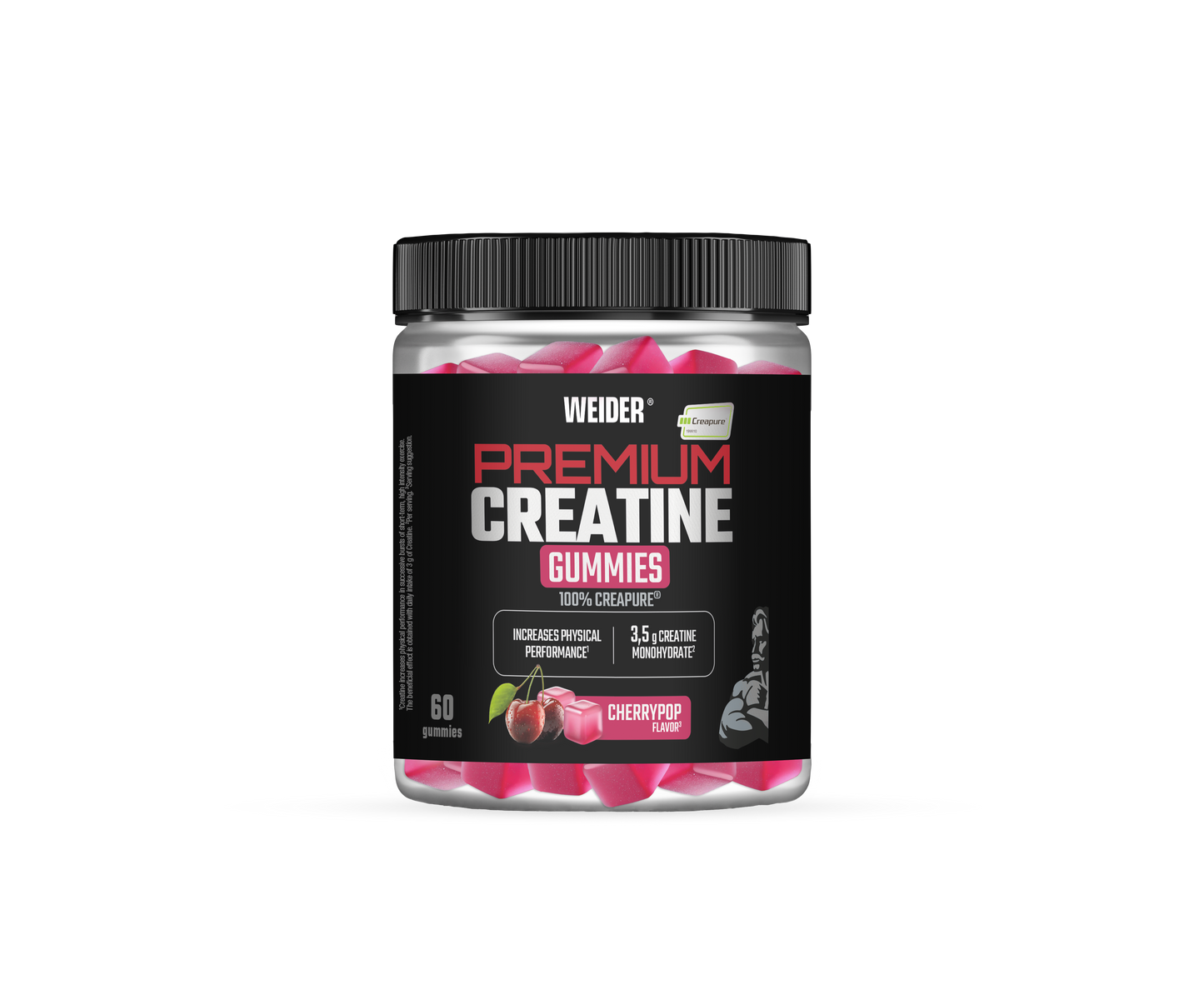 Weider Premium Creatine Gummies (60 gominolas) Sabor Cereza, con 3,5g creatina monohidrato 100% Creapure/porción, ayuda a aumentar el rendimiento físico (20 porciones)