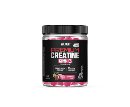 Weider Premium Creatine Gummies (60 gominolas) Sabor Cereza, con 3,5g creatina monohidrato 100% Creapure/porción, ayuda a aumentar el rendimiento físico (20 porciones)