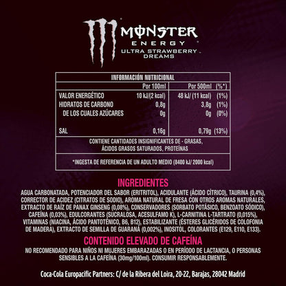 Monster Ultra Strawberry, Pack 24 latas de 500 ml