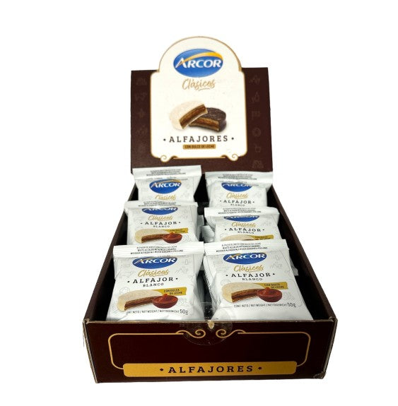 Alfajores Arcor Chocolate BLANCO Rellenos de dulce de leche - NEGRO - 18 uds (900g) (Copia)